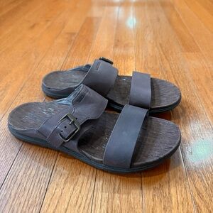 Merrell Around Town Buckle Slides Sandals Womens 8 Brown Leather Comfort J97386